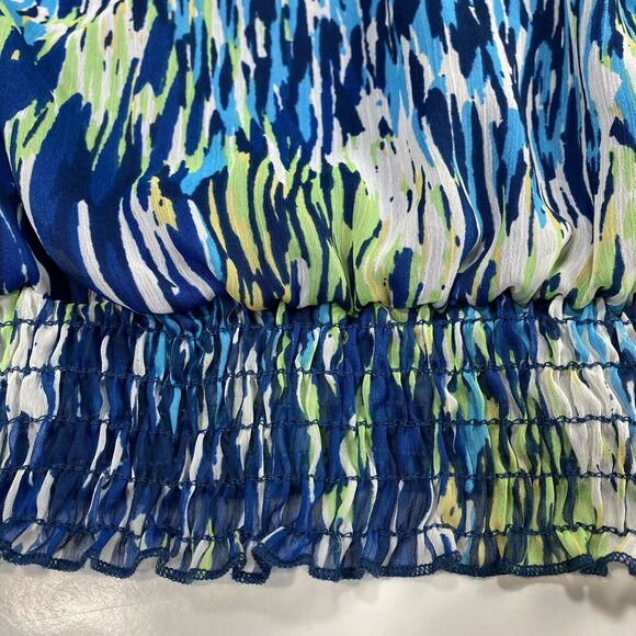 Torrid Bubble Tank Top Sz 0 (Large) Womens Navy Blue Green Elastic Waist Lace - Picture 7 of 7